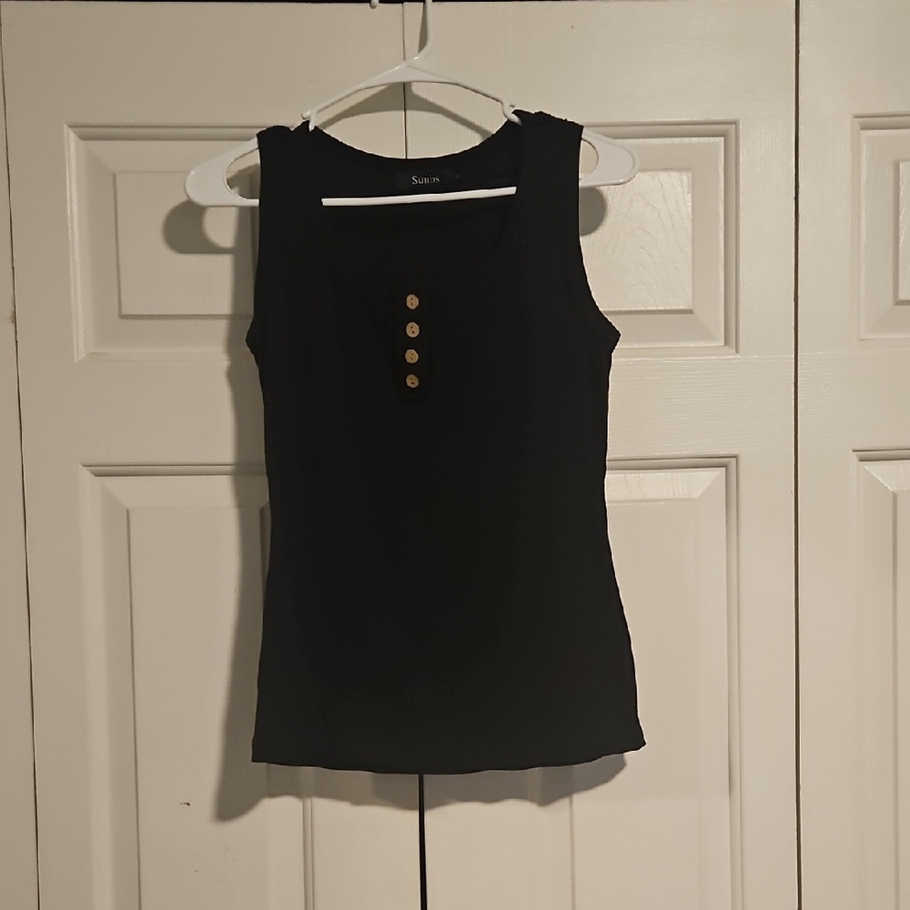 Sunbs Black Sleeveless Top with Button Detail